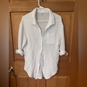 Tahiti white gauze roll up sleeve button up shirt